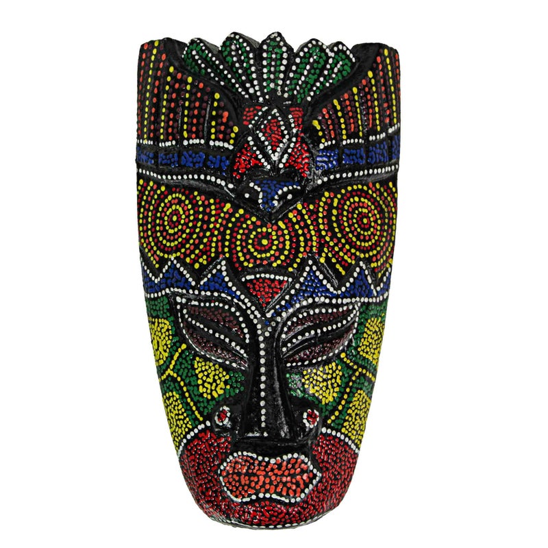 Things2Die4 Set of 10 Colorful Hand Carved Tropical Island Dot Painted Tribal Masks 6 1/2 Inches High Wall Hangings - Image 2